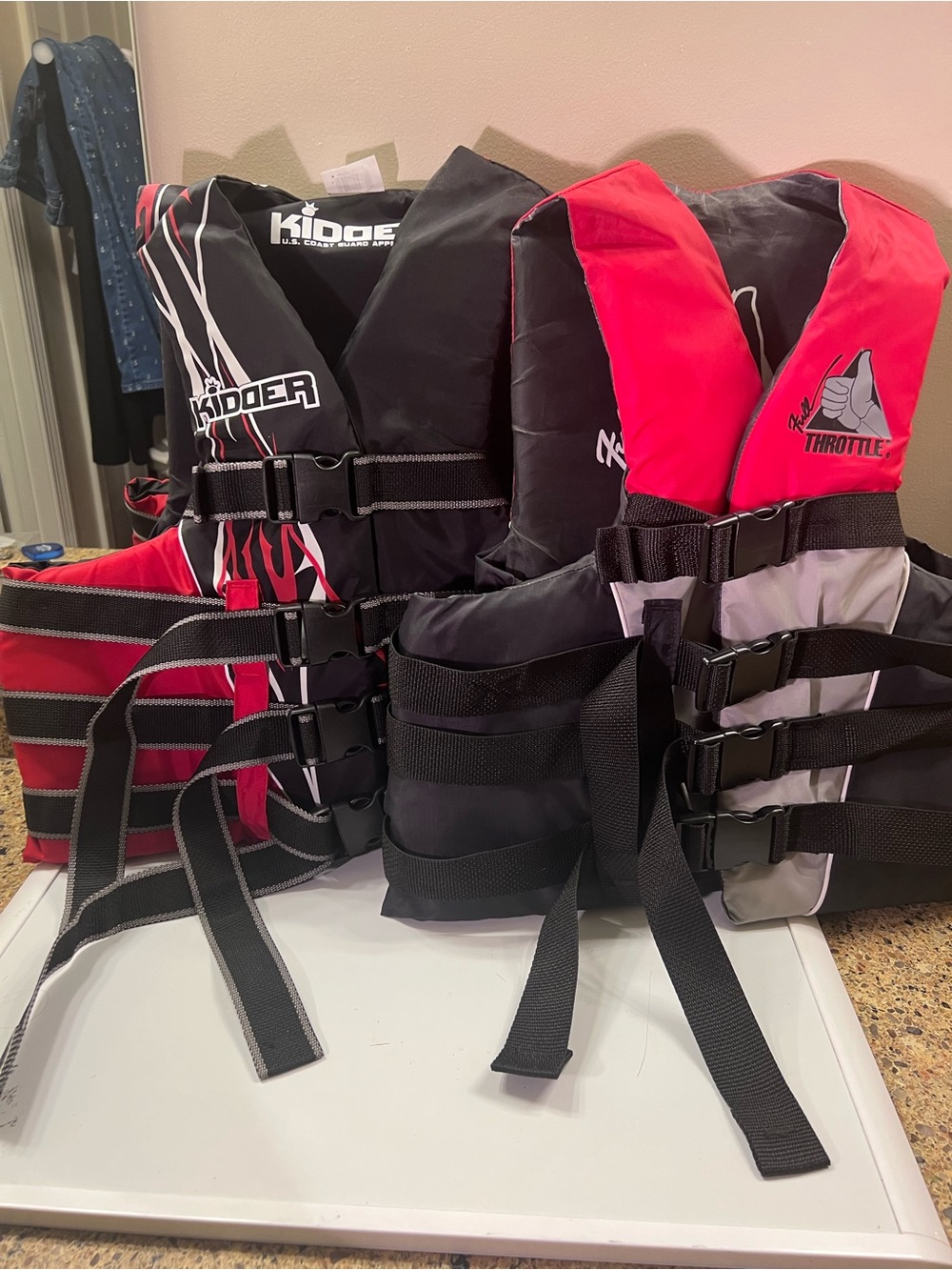 2 Adult Life Jacket Vests, L/XL Chest 40-52” Red Black, Coast Guard Approved